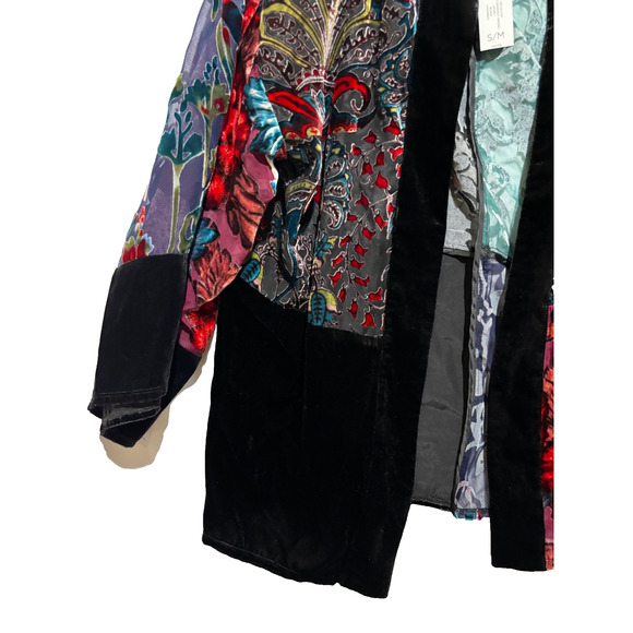 Chico’s New JACKET Cardigan Open BURNOUT VELVET Artsy Fairy whimsigoth sz s/m - Picture 8 of 11